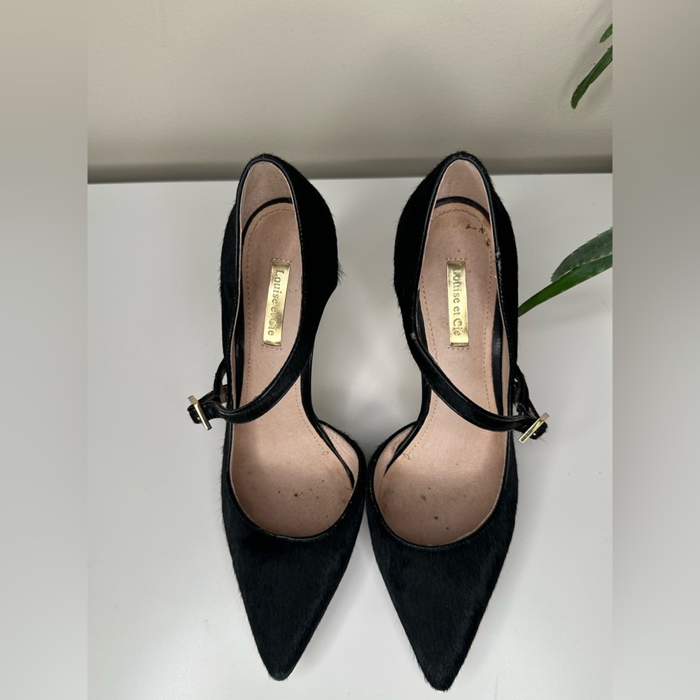 Louise et Cie Black Calf Hair d’Orsay Heels Pointed Toe Stiletto Pumps Size 8.5 - Picture 8 of 14